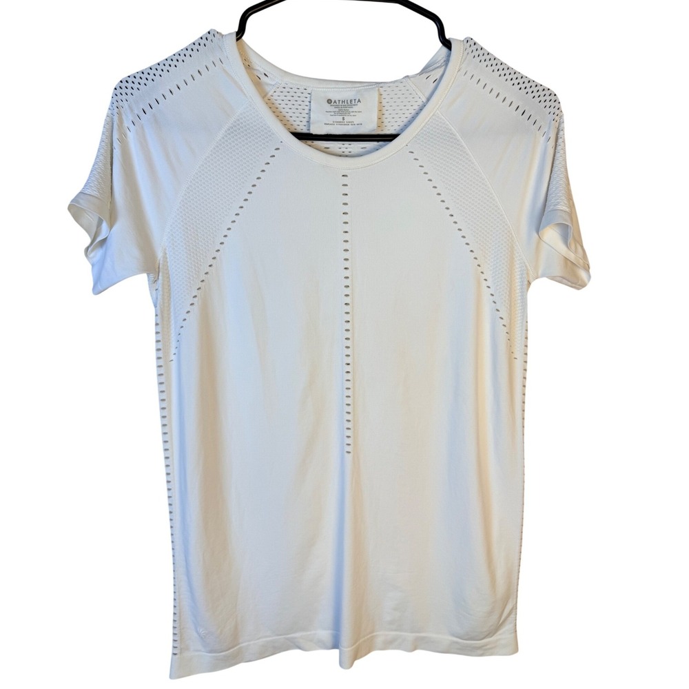Athleta Hydrogen Relaxed Tee Bright White Seamless Mesh Workout Top Small NWT